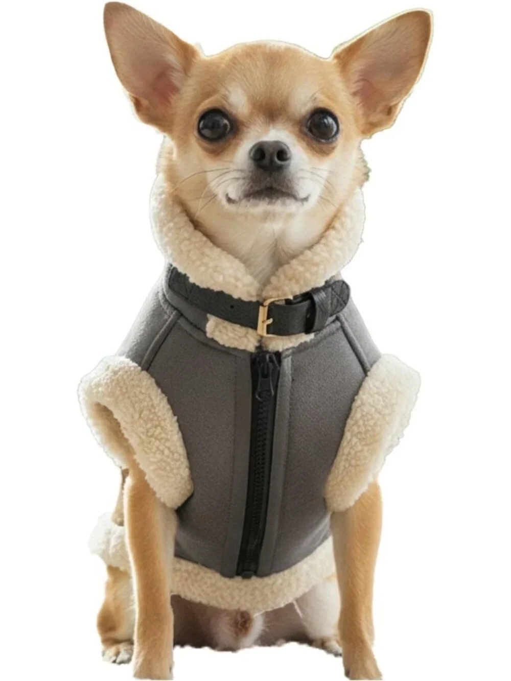 Stylish Retro Aviator Dog Jacket with Sherpa Lining, Faux Leather Winter Coat